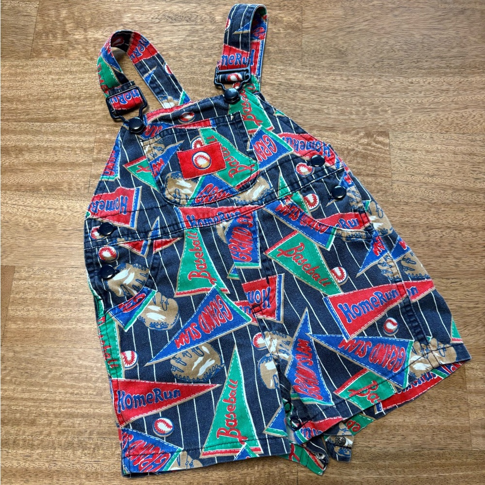 Vintage Colorful Baseball Print Overalls